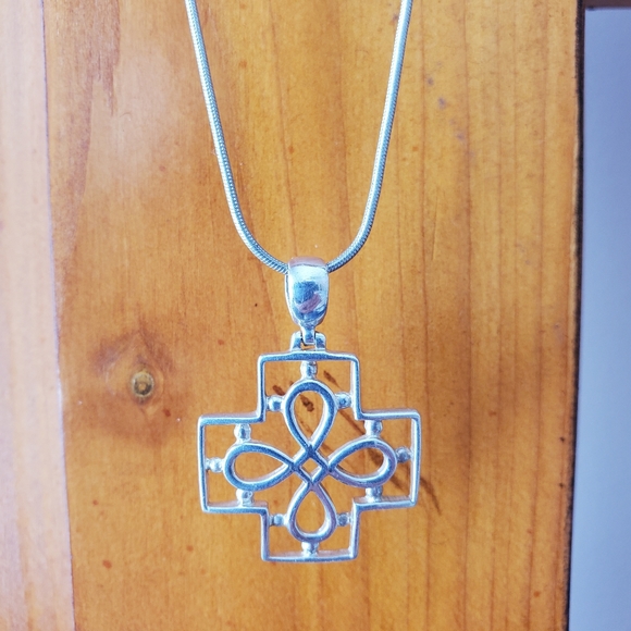 Sterling Open Filigree Cross Necklace ATI - Picture 2 of 15